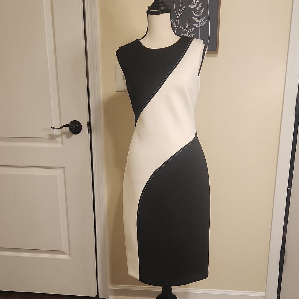 Calvin Klein Black and White Midi Dress